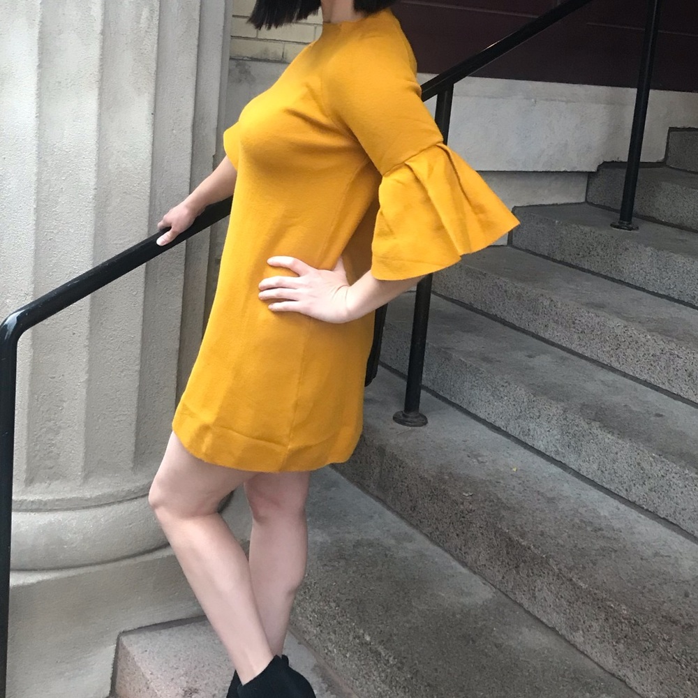 Mustard Bell Sleeve Dress